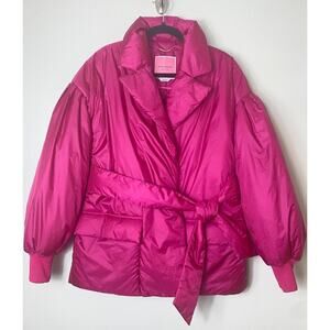 KATE SPADE COAT PINK PUFFER WINTER PREPPY FEMININE COQUETTE WINTER BELTED TIE